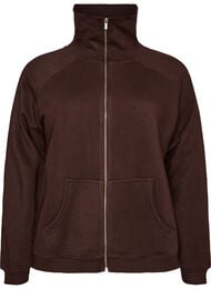 Sweatcardigan med h&oslash;j krave og lynl&aring;s, Brun