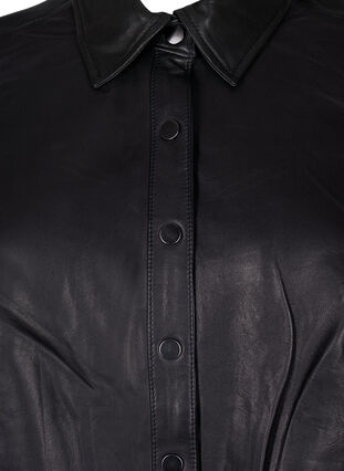Læderkjole med lange ærmer og knaplukning, Black, Packshot image number 2