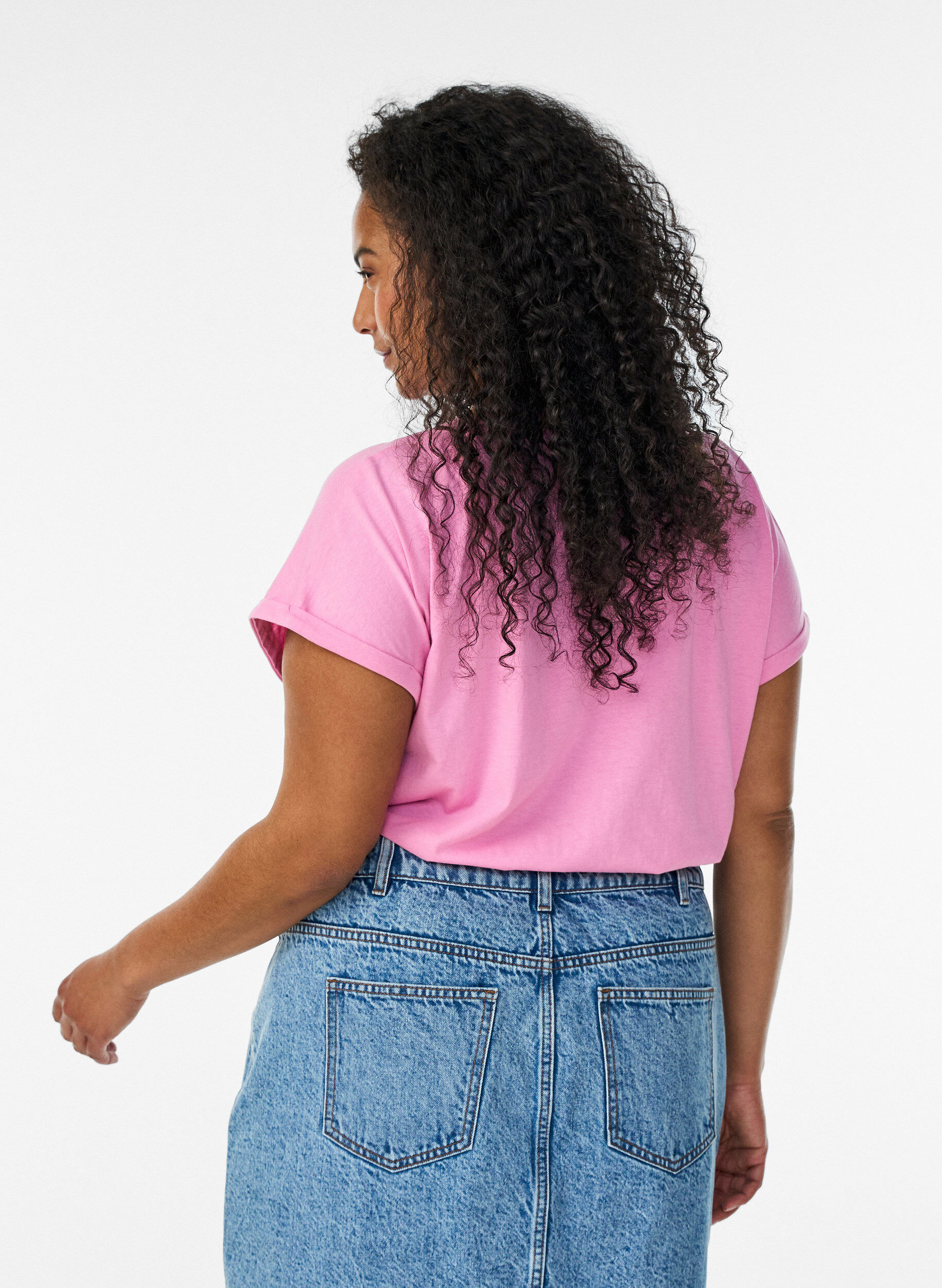 ZizziKort&aelig;rmet t-shirt i bomuldsblanding, Lyser&oslash;d, Model image number 2