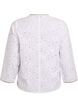 Lang&aelig;rmet bluse i bomuld med broderie anglaise, Hvid, Packshot image number 1
