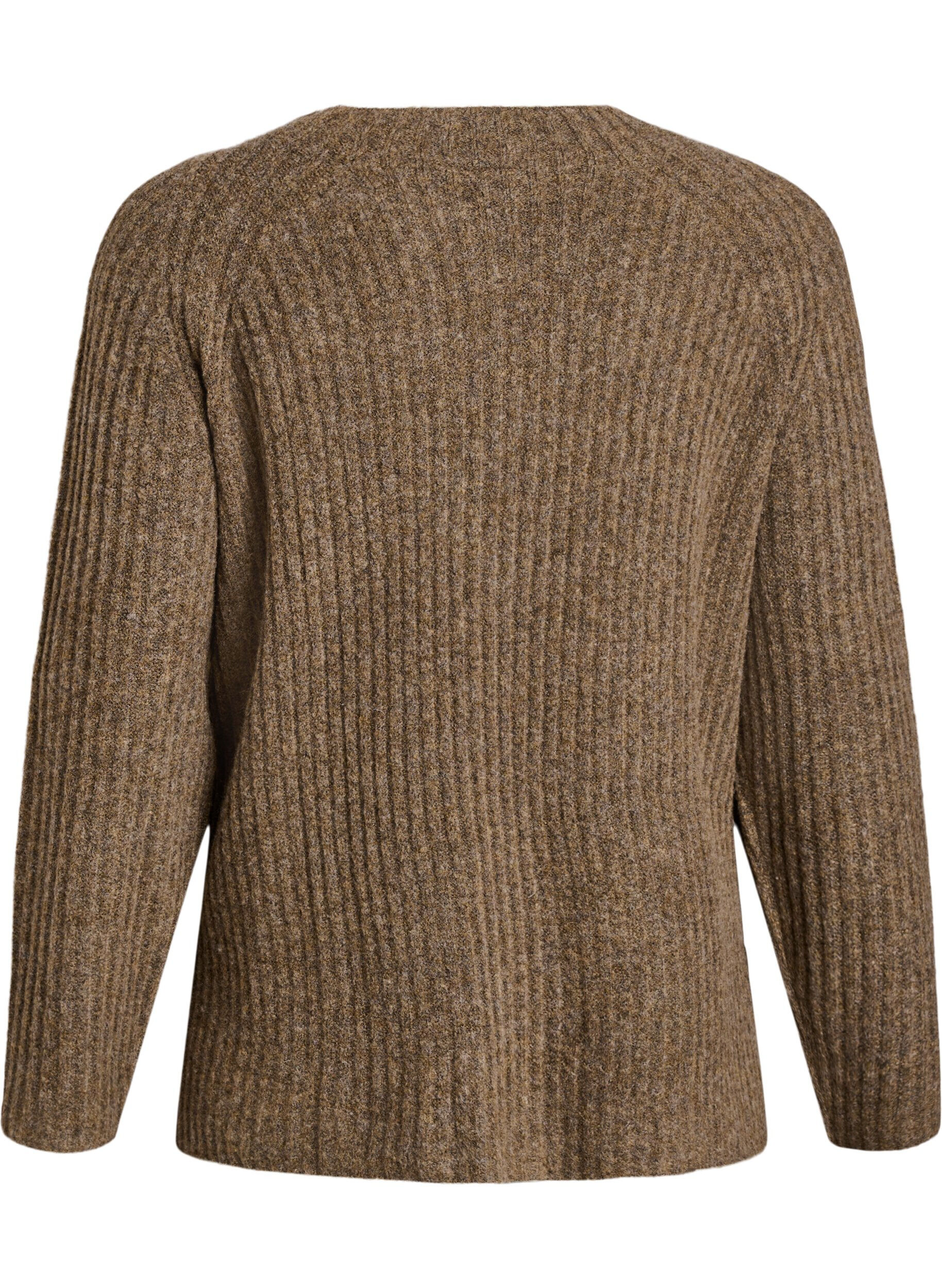 Zizzi Ribstrikket sweater med dekorative knapper, Brun, Packshot image number 1