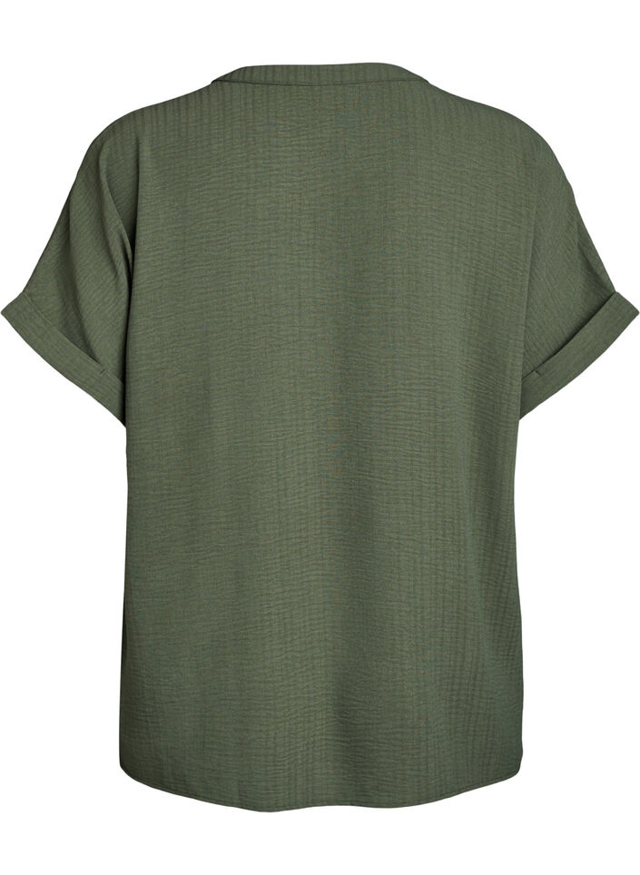 L&oslash;s bluse med korte &aelig;rmer, Gr&oslash;n, Packshot image number 1