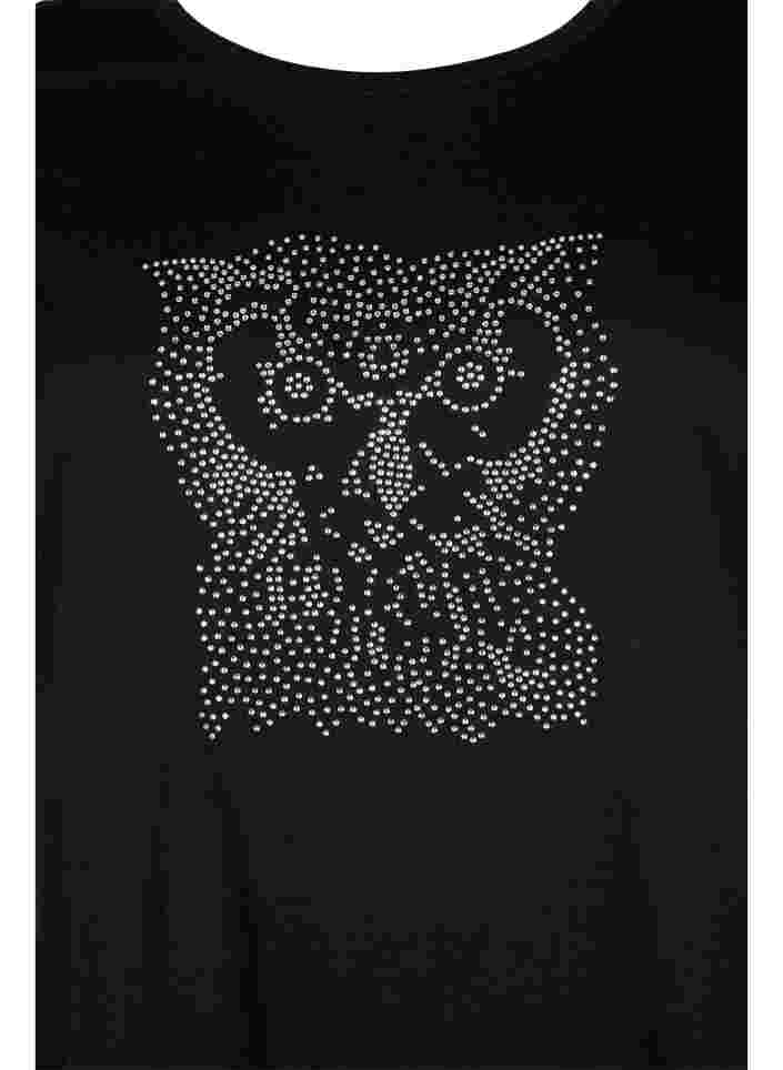 T-shirt med nitter i økologisk bomuld, Black Owl, Packshot image number 2