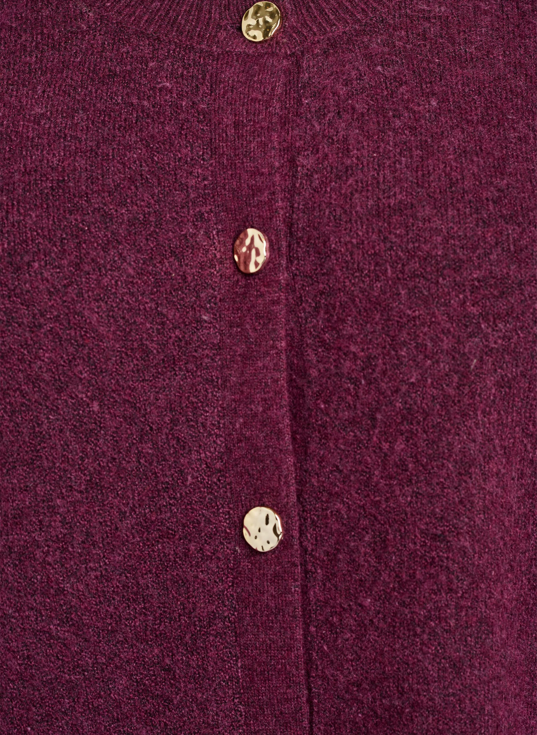 Zizzi Cardigan i bl&oslash;d strik med guldfarvede knapper, M&oslash;rk Bordeaux, Packshot image number 2