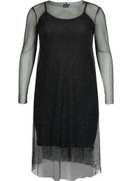 Net kjole med lange ærmer, Black w. Silver