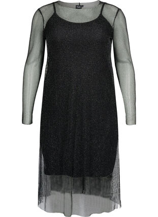 Net kjole med lange ærmer, Black w. Silver, Packshot image number 0
