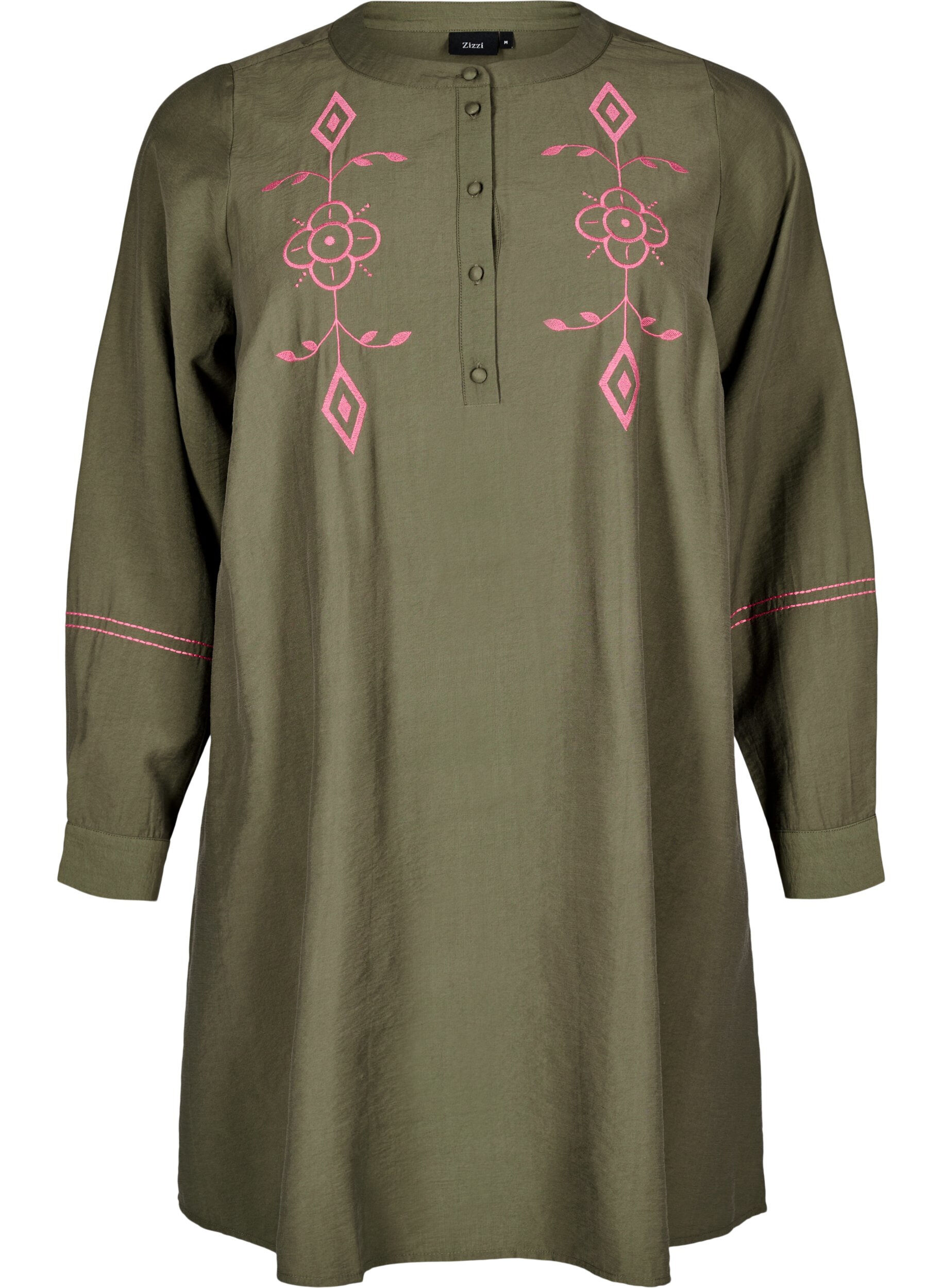 Zizzi Kort kjole med kontrastfarvet broderi, Gr&oslash;n, Packshot image number 0