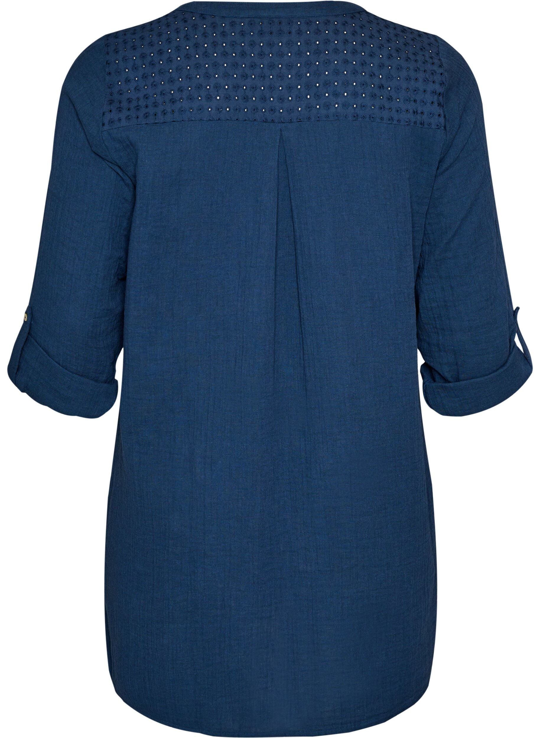ZizziTunika i bomuldsmusselin med broderi anglaise, Bl&aring;, Packshot image number 1