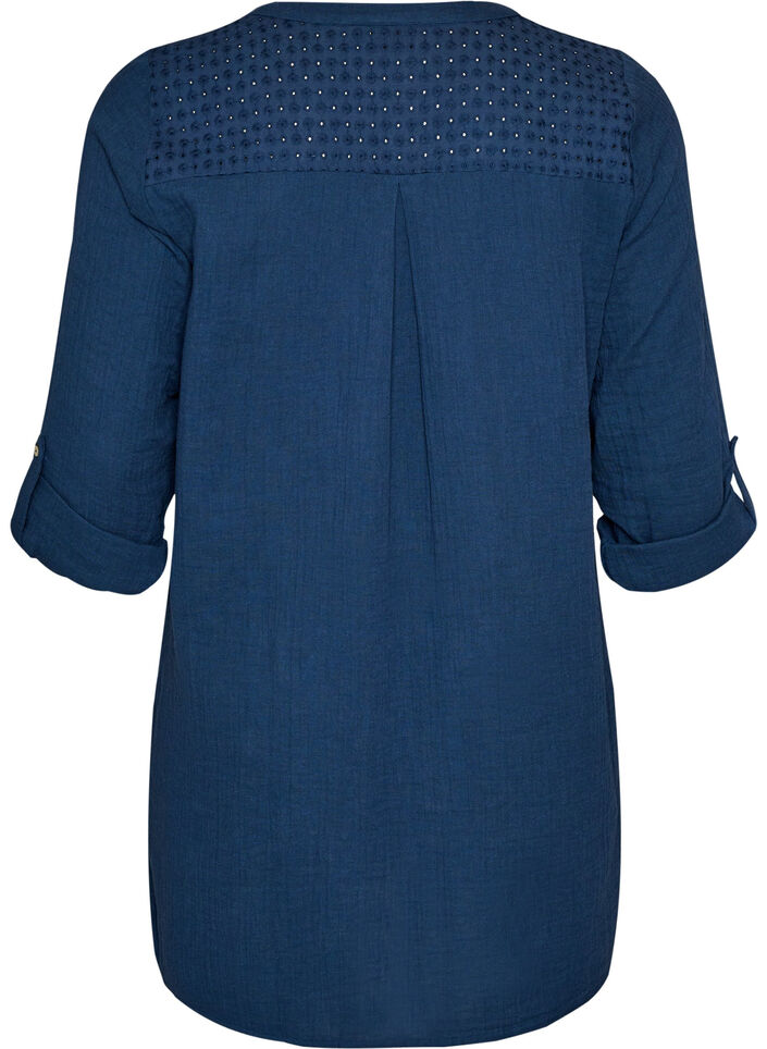 Tunika i bomuldsmusselin med broderi anglaise, Bl&aring;, Packshot image number 1
