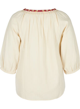 Bomulds bluse med broderi og 3/4 ærmer , Mother Of Pearl, Packshot image number 1