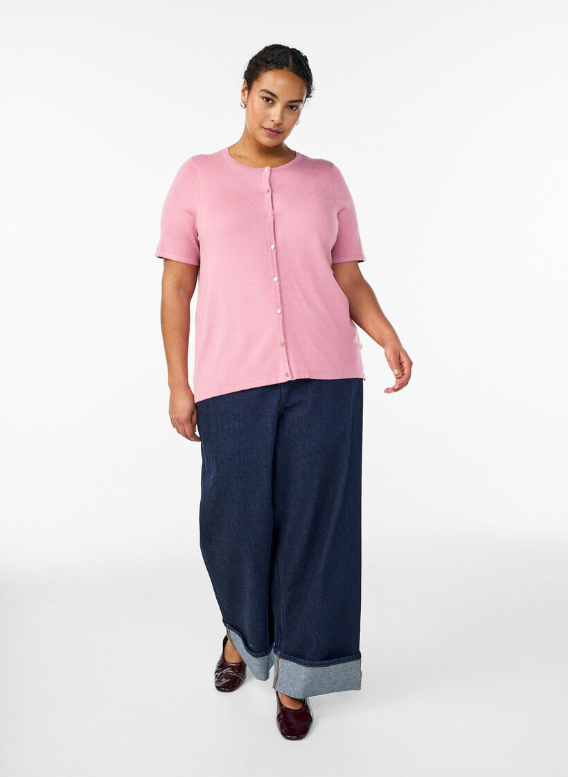 Kort&aelig;rmet strikcardigan i viskose, Lyser&oslash;d, Model image number 1