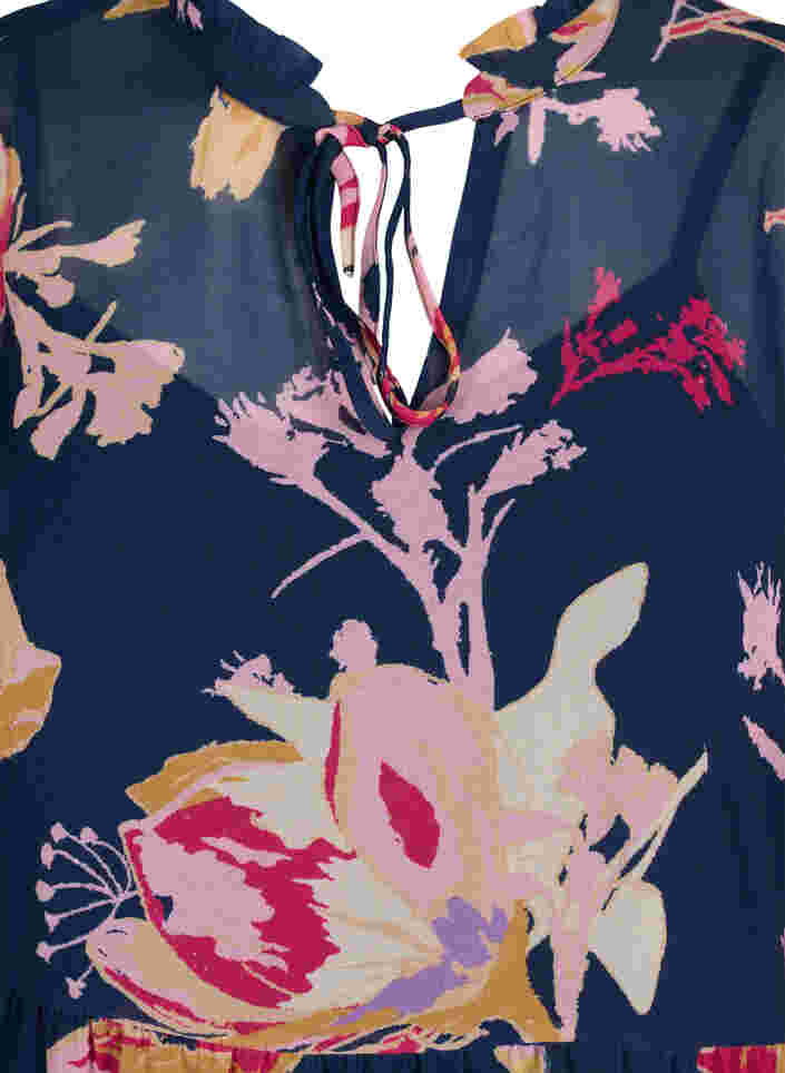 Blomstret tunika med 3/4 ærmer og flæsekrave, Big Flower AOP, Packshot image number 2