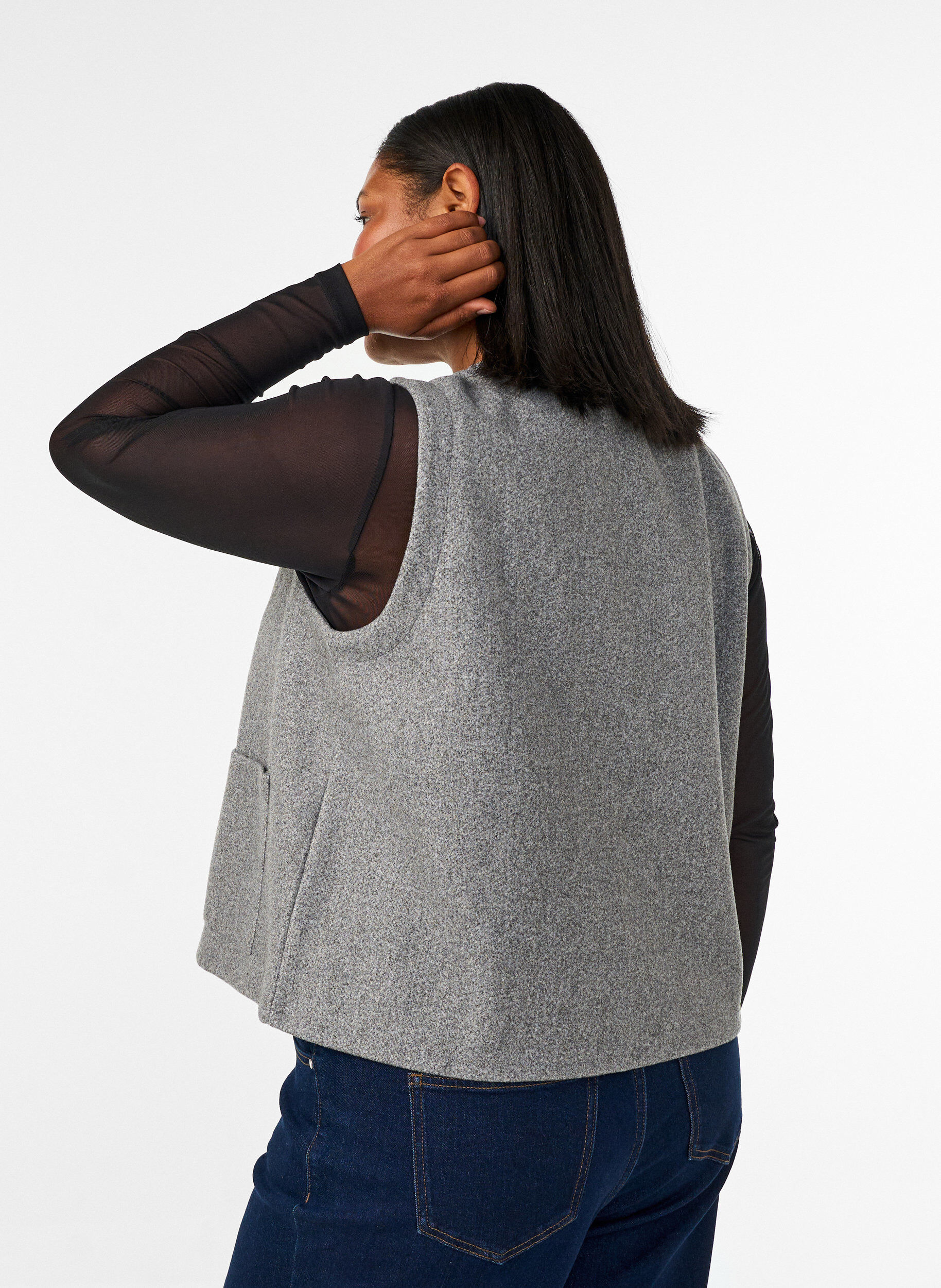 ZizziVest med V-hals og knapper, Gr&aring;, Model image number 2
