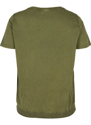 Kortærmet t-shirt med acid wash og smock, Ivy Green acid wash, Packshot image number 1