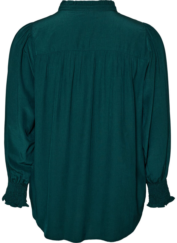 Skjortebluse med fl&aelig;sekrave og rynkedetaljer, Gr&oslash;n, Packshot image number 1