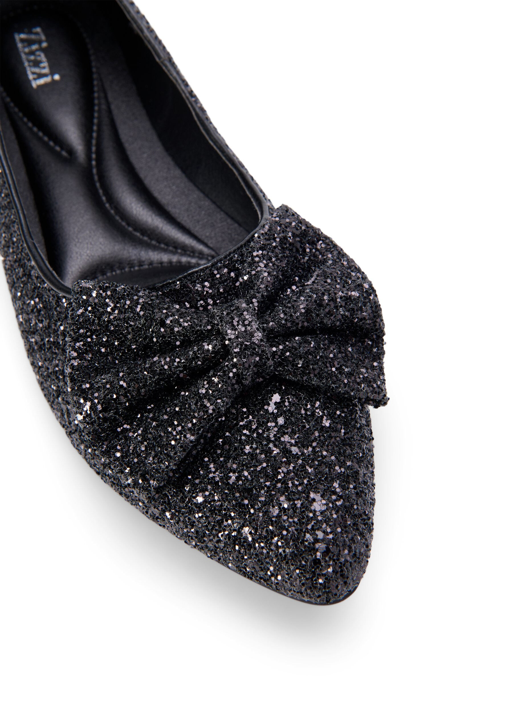 Zizzi Wide fit - Glitter ballerina med sl&oslash;jfe, Black, Packshot image number 3