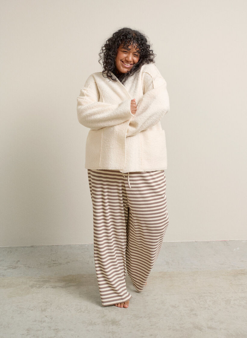 Stribede natbukser med h&oslash;j talje og brede ben, Beige, Image image number 0