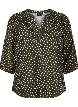 3/4 ærmet bluse i bomuld med print, Forest Night Dot, Packshot image number 0