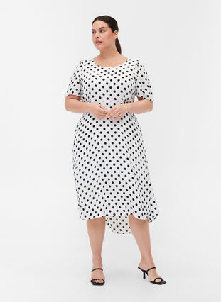 Kortærmet viskose kjole med prikker, White w. Black Dot, Model image number 3