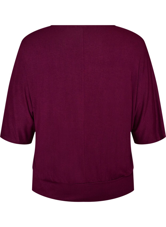 Jerseybluse med albuelange &aelig;rmer og balloneffekt, Lilla, Packshot image number 1
