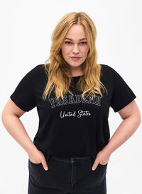 Bomulds t-shirt med tekst, Black W. Pasadena, Model