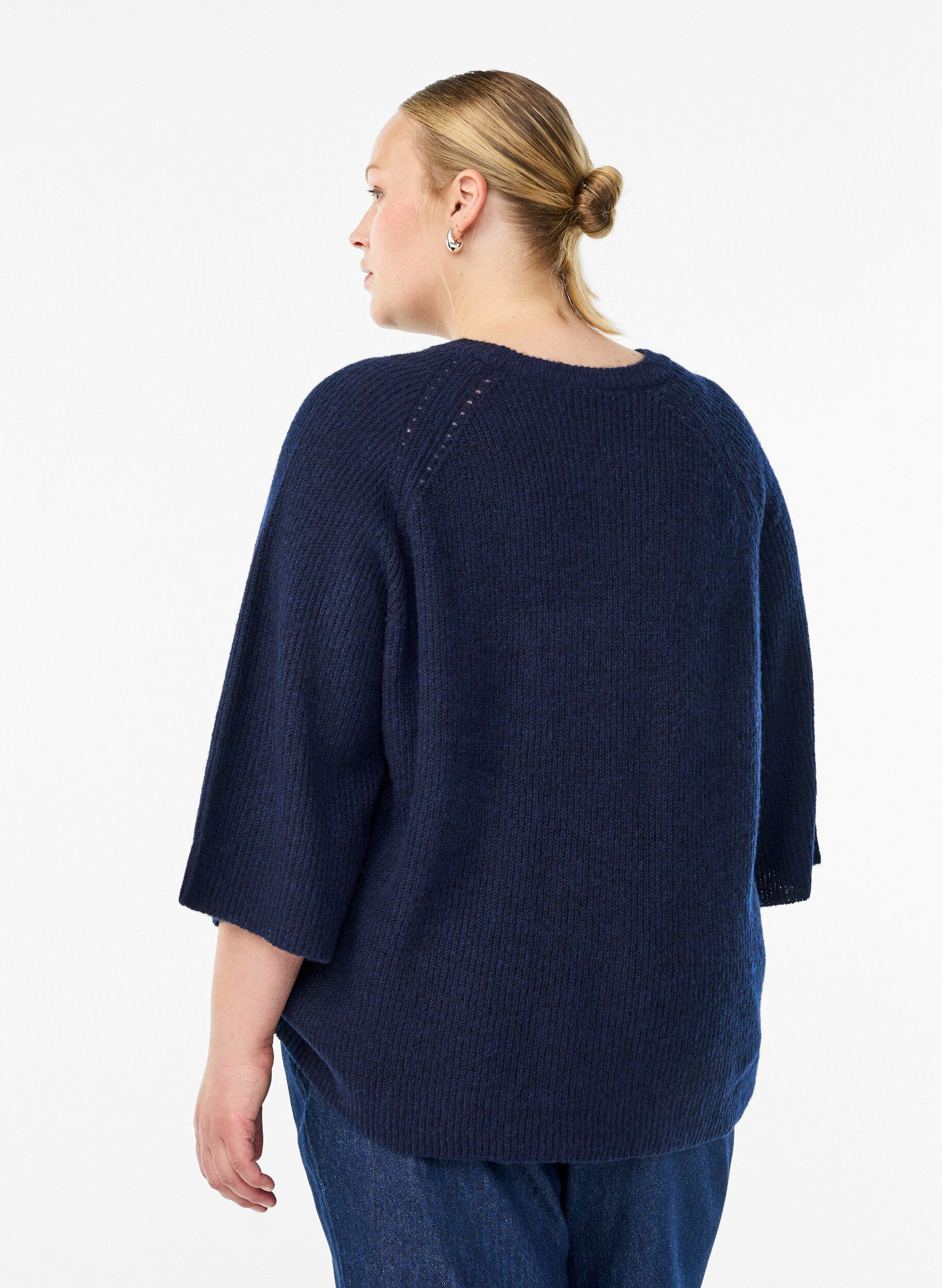 ZizziRibstrikket tr&oslash;je med 3/4 &aelig;rmer, Bl&aring;, Model image number 2