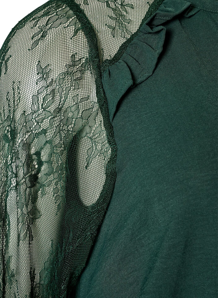 Tunika med transparente blonde&aelig;rmer, Gr&oslash;n, Packshot image number 3