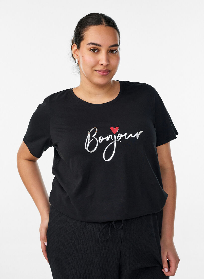 T-shirt med motiv, Sort, Model image number 0
