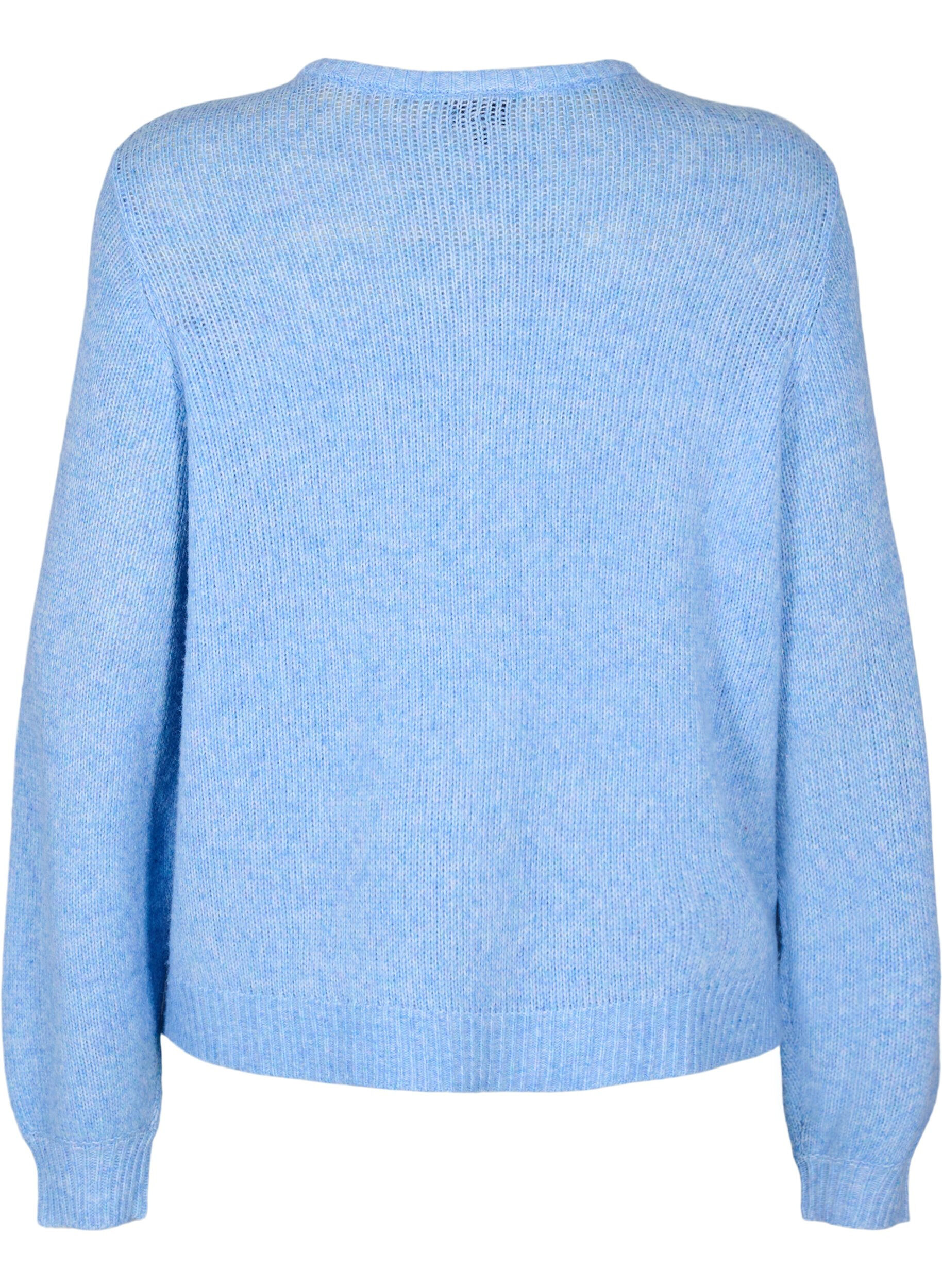 Zizzi Strikcardigan med uld og knapper, Della R. Blue Mel., Packshot image number 1
