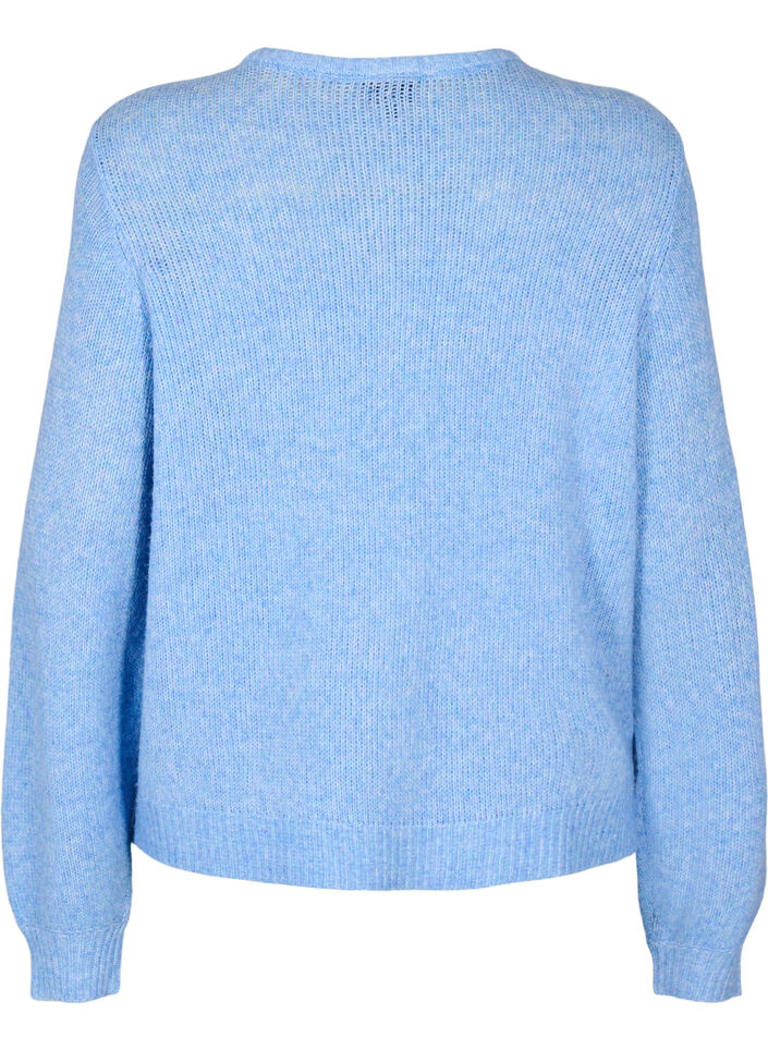 Strikcardigan med uld og knapper, Della R. Blue Mel., Packshot image number 1