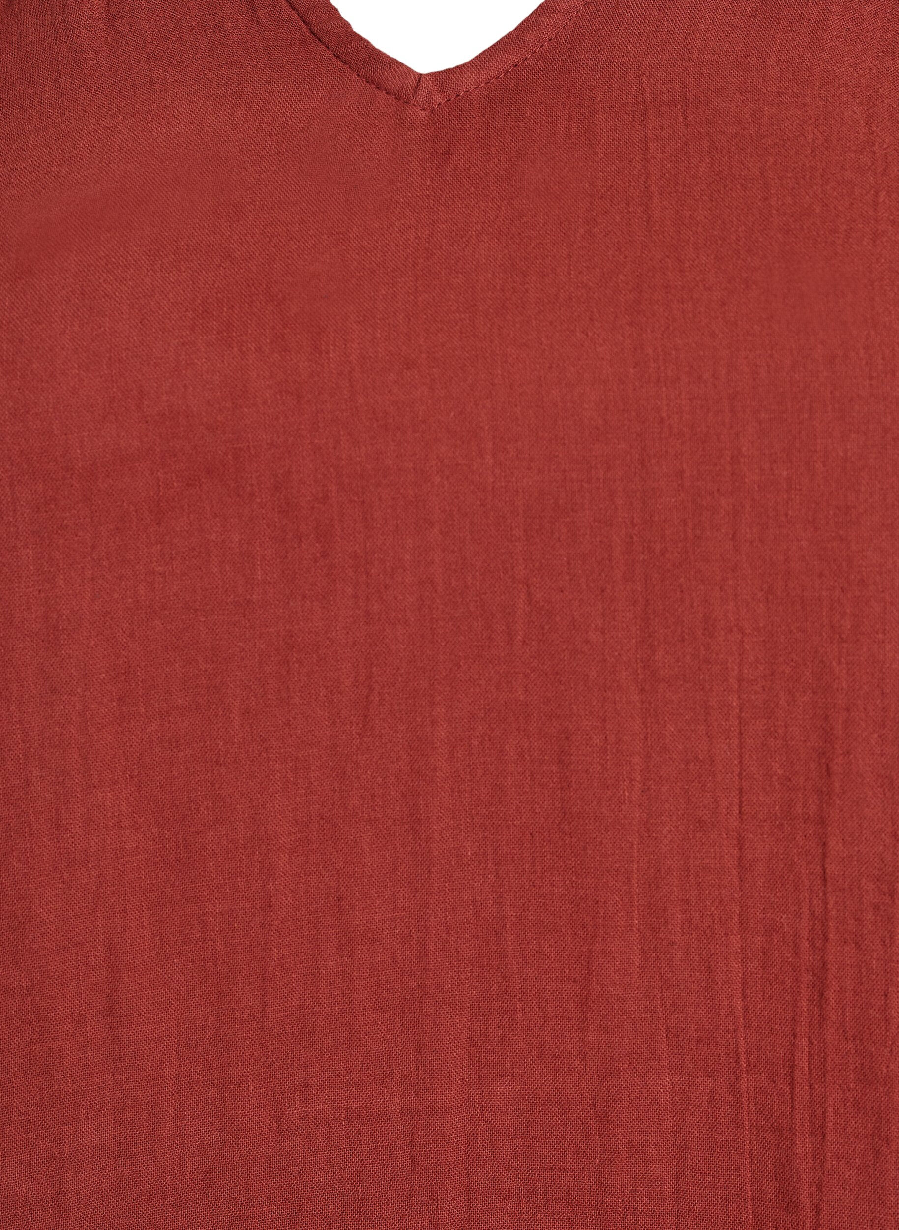 Zizzi&AElig;rmel&oslash;s top i bomuldsmusselin med fl&aelig;ser, R&oslash;d, Packshot image number 2