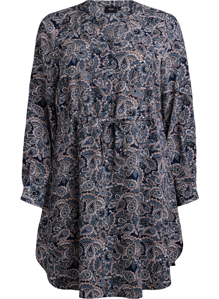 Knælang kjole med bindebånd, Beige, Packshot image number 0