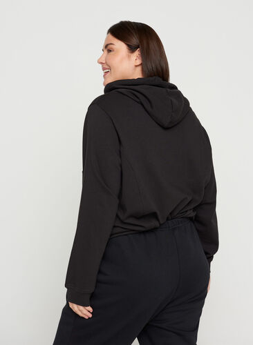 Sweatshirt med hætte og ribkanter, Black, Model image number 1