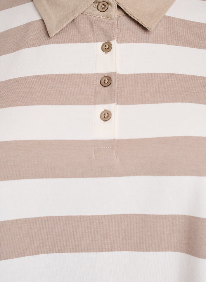 Langærmet poloshirt med striber, Beige, Packshot image number 2
