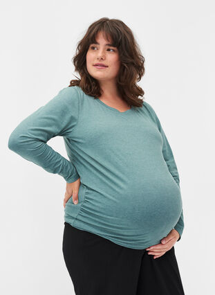 Basis graviditets bluse med lange ærmer, Silver Pine, Model image number 0