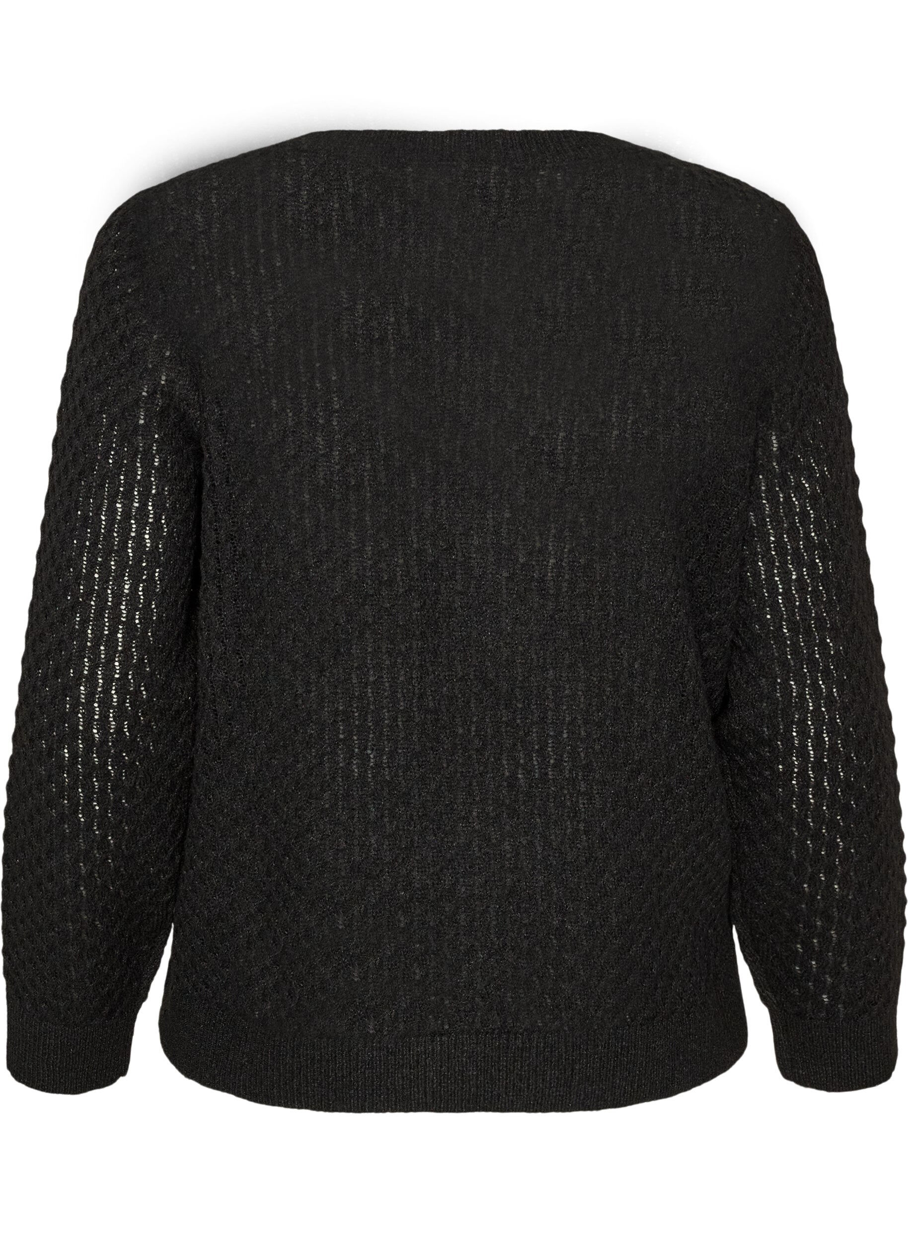 ZizziStrikbluse med struktureret hulm&oslash;nster, Sort, Packshot image number 1