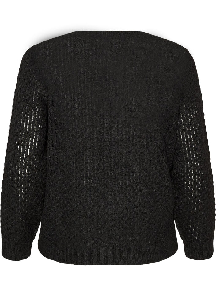 Strikbluse med struktureret hulm&oslash;nster, Sort, Packshot image number 1