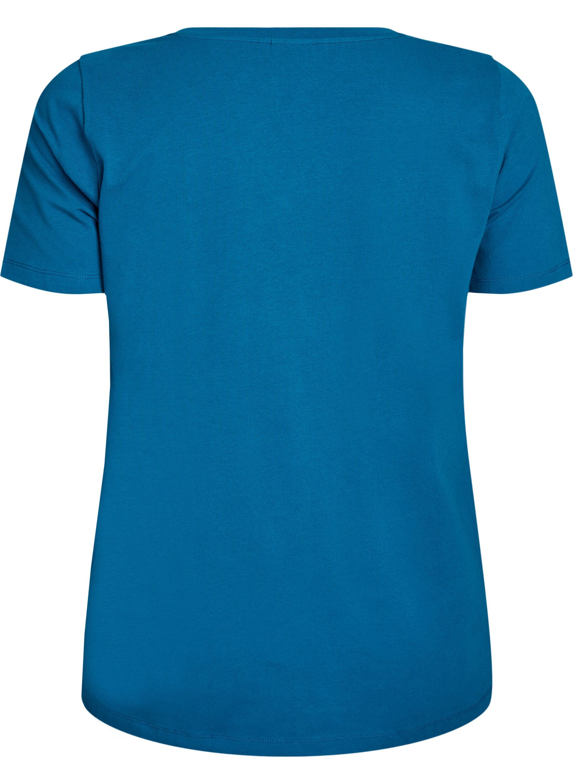 ZizziEnsfarvet basis t-shirt i bomuld, Bl&aring;, Packshot image number 1