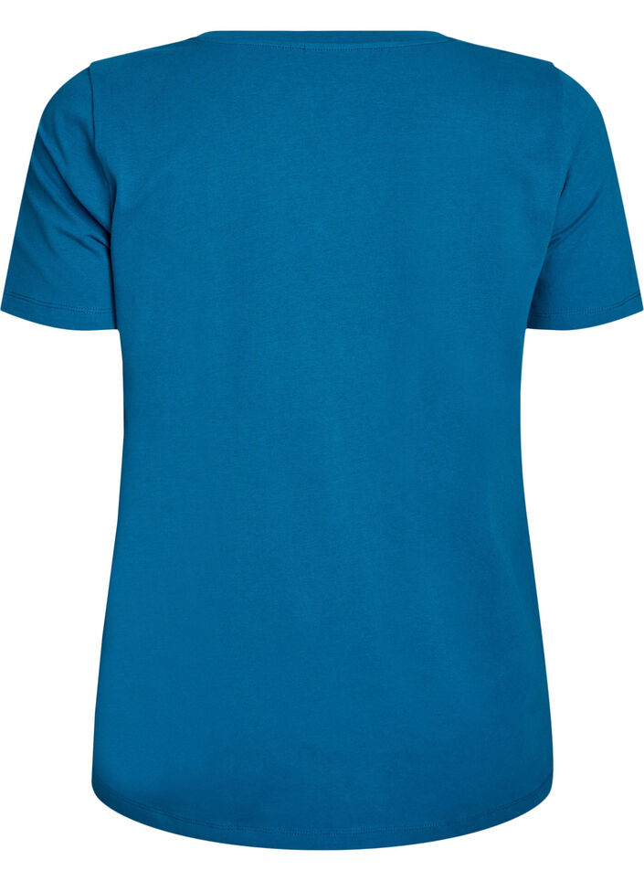 Ensfarvet basis t-shirt i bomuld, Bl&aring;, Packshot image number 1