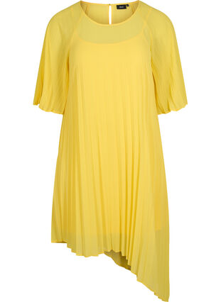 Kjole med 2/4 ærmer og a-shape, Primrose Yellow, Packshot image number 0