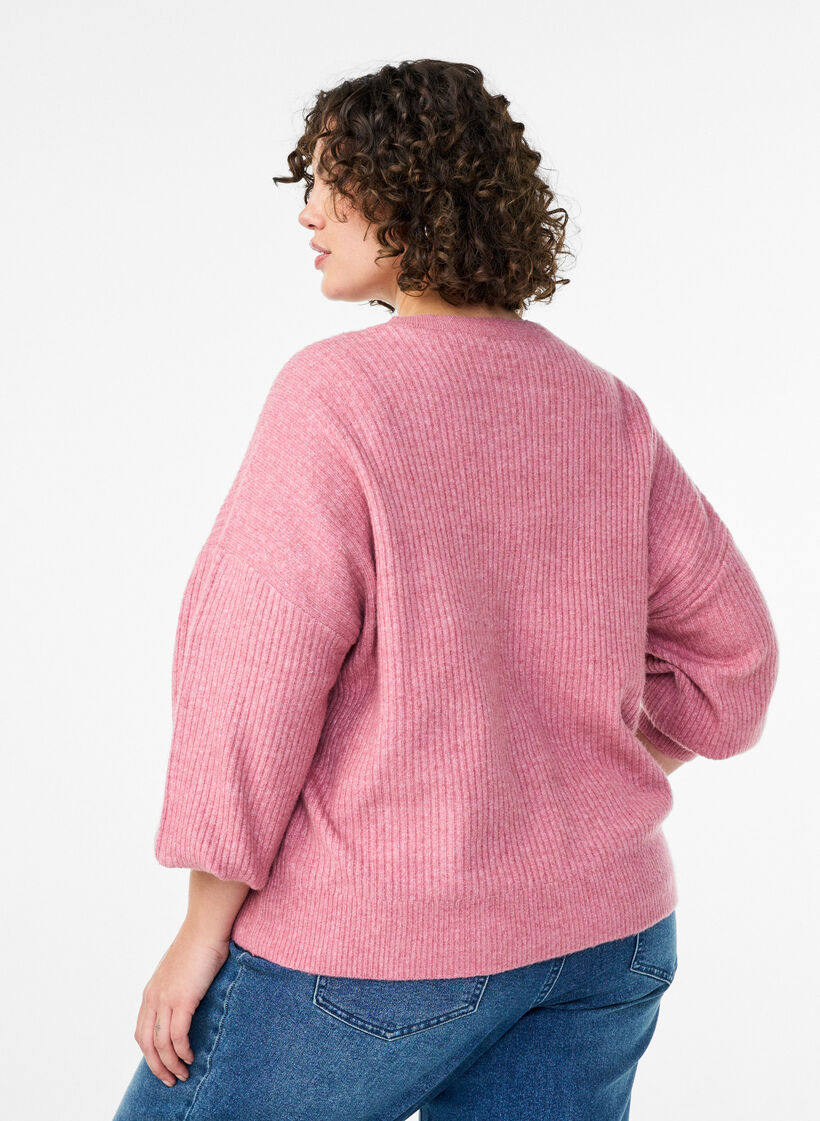 Ribstrikket cardigan med knapper, Lyser&oslash;d, Model image number 2