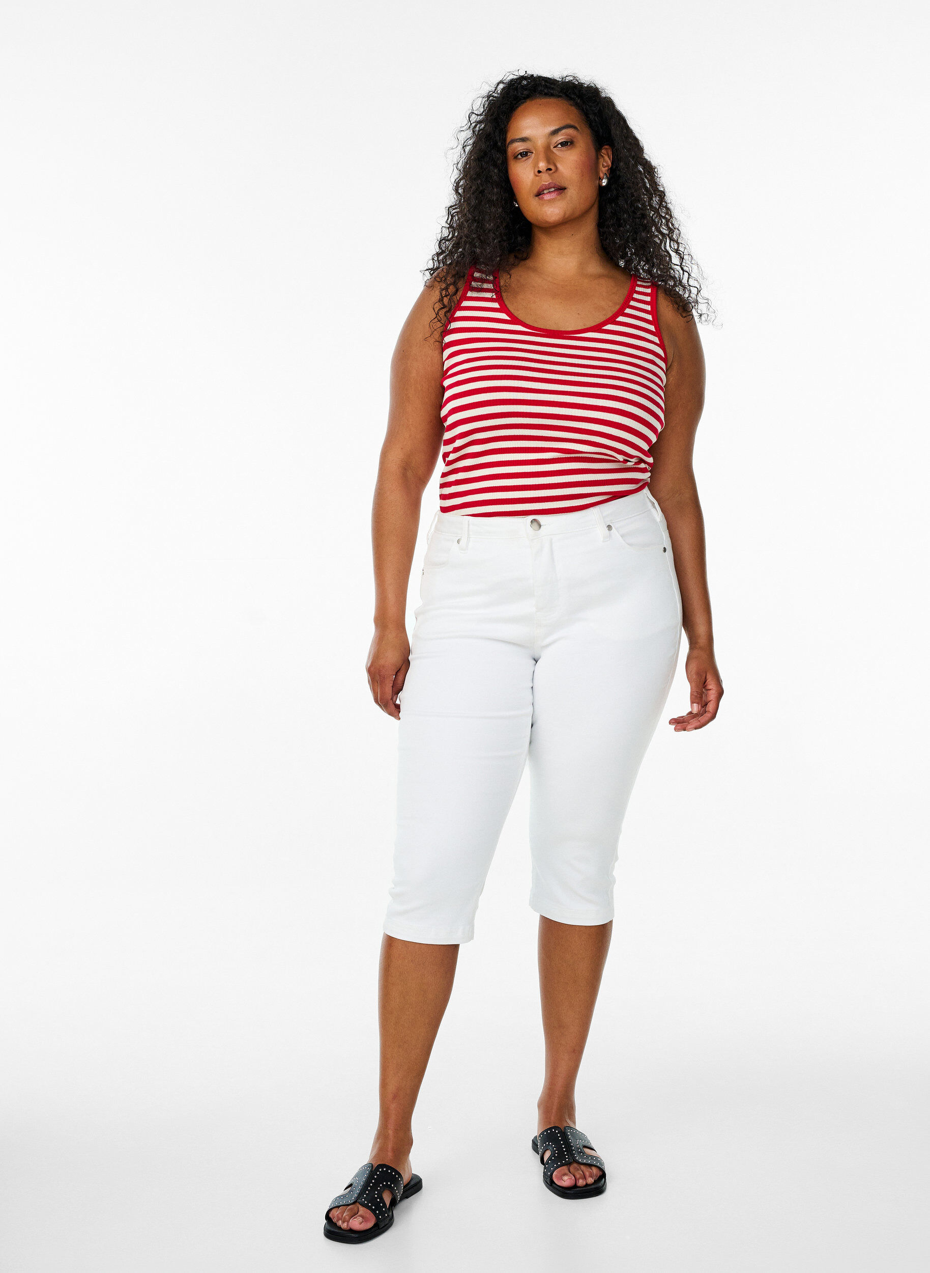 ZizziStribet tanktop med ribstruktur, R&oslash;d, Model image number 1