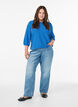 Bluse med struktur og 3/4 &aelig;rmer., Bl&aring;, Model image number 1