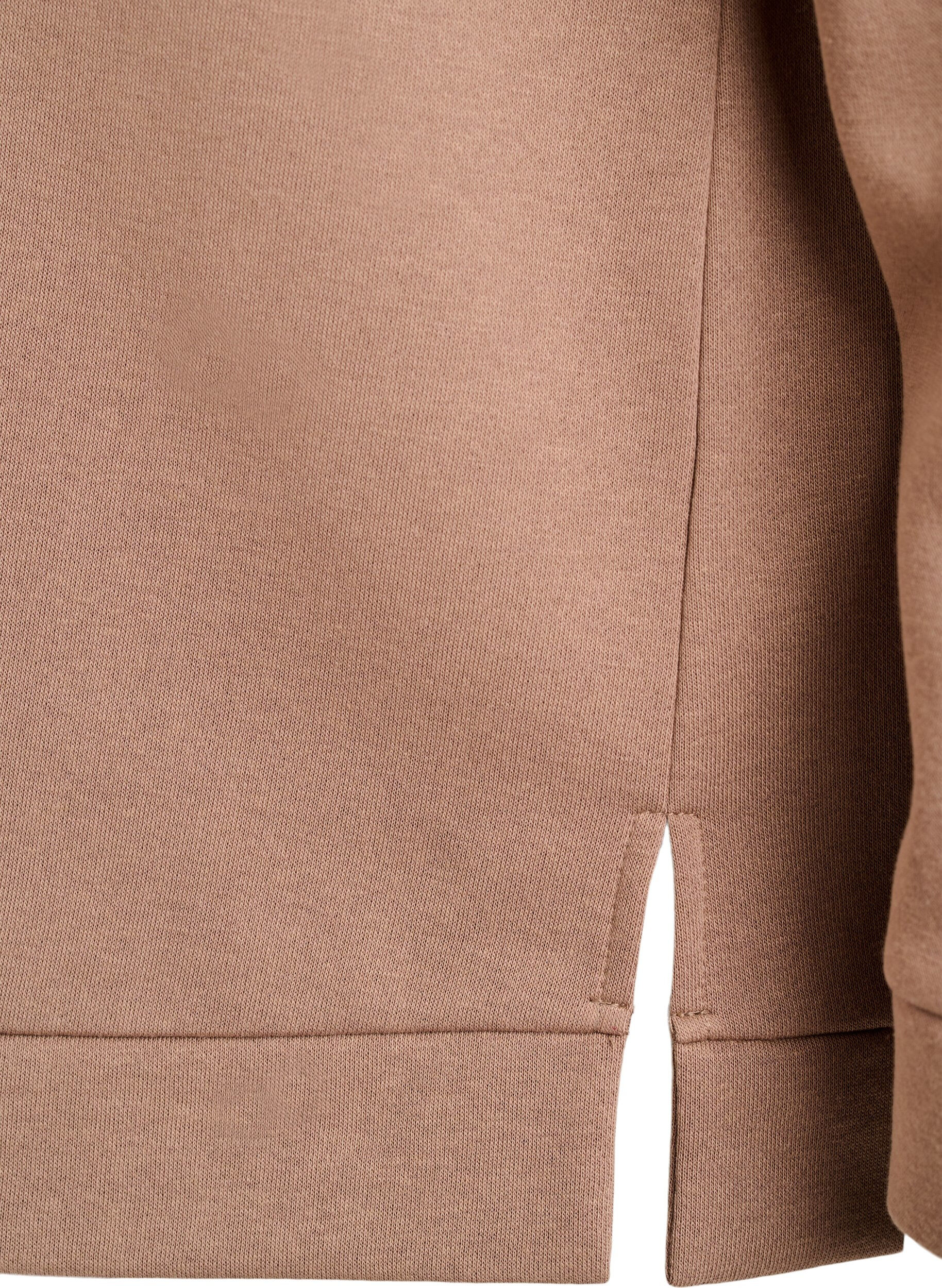 Zizzi Sweatshirt med h&oslash;j hals og lynl&aring;slukning, Brun, Packshot image number 3