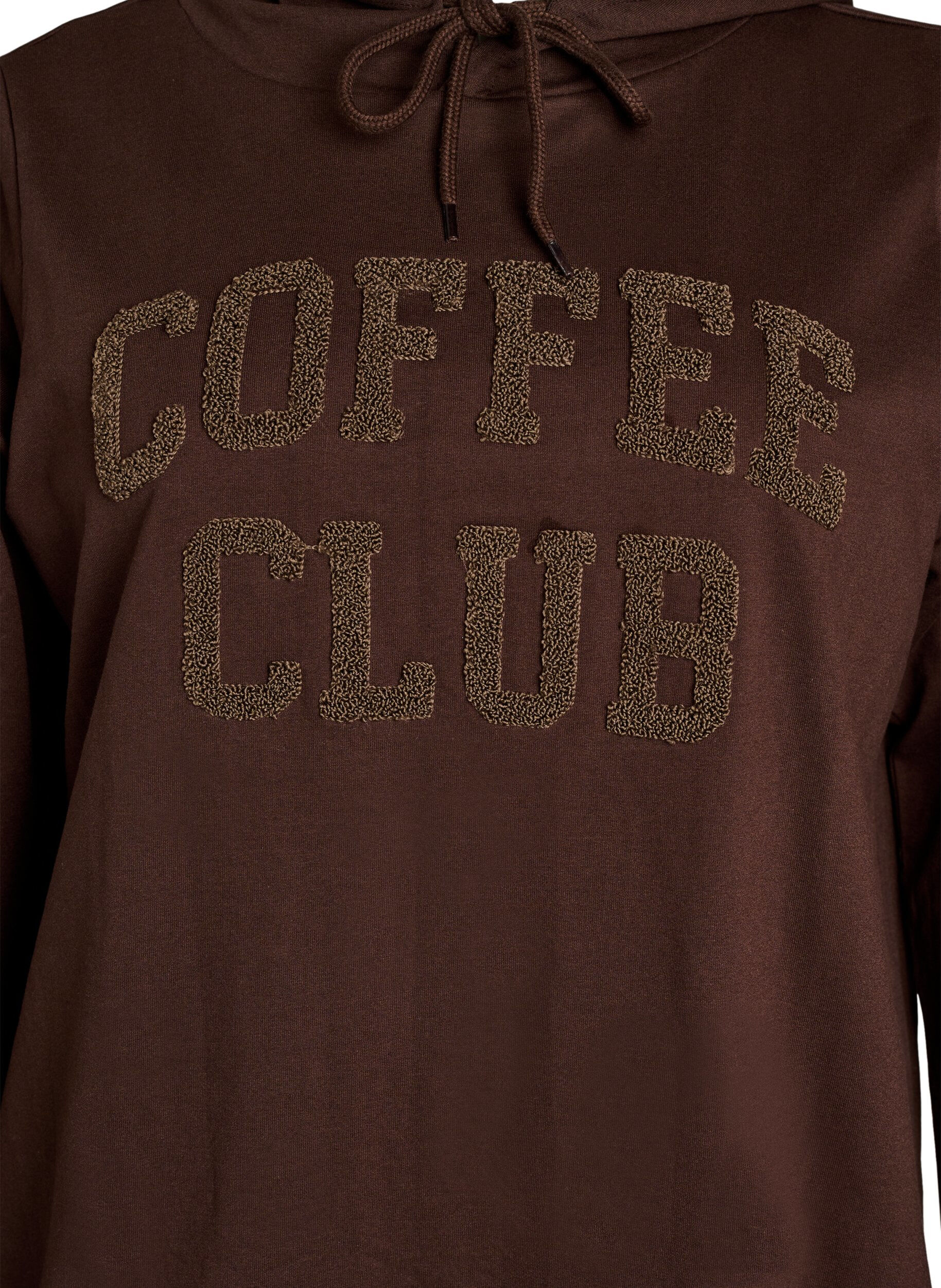 ZizziHoodie med frott&eacute;-inspireret tekstmotiv, Brun, Packshot image number 2