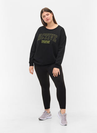 Sweatshirt med sporty tryk, Black, Model image number 2