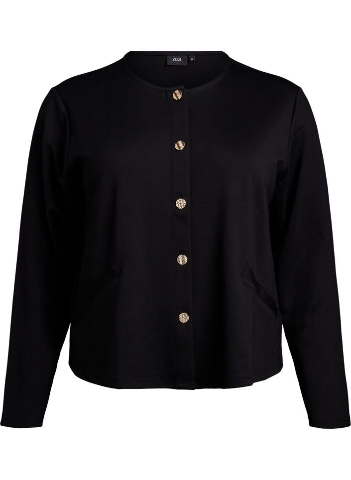 Cardigan med dekorative knapper og lange ærmer, Black, Packshot image number 0
