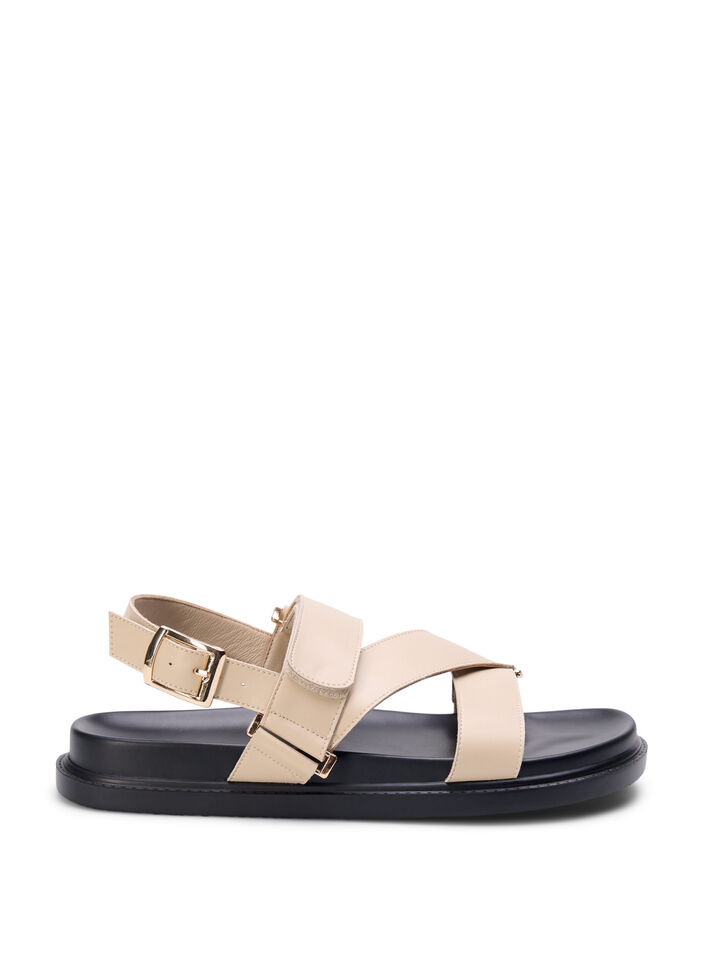 Wide fit - Lædersandal med justerbare stropper, Beige, Packshot image number 0