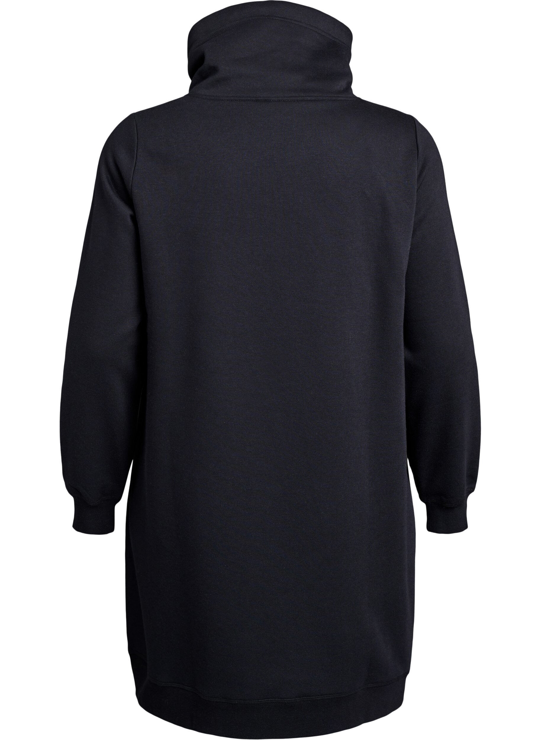 Zizzi Kort sweatkjole med h&oslash;j krave og lommer, Sort, Packshot image number 1