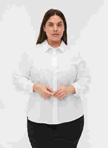 Økologisk bomulds skjorte med krave og knapper, White, Model image number 0
